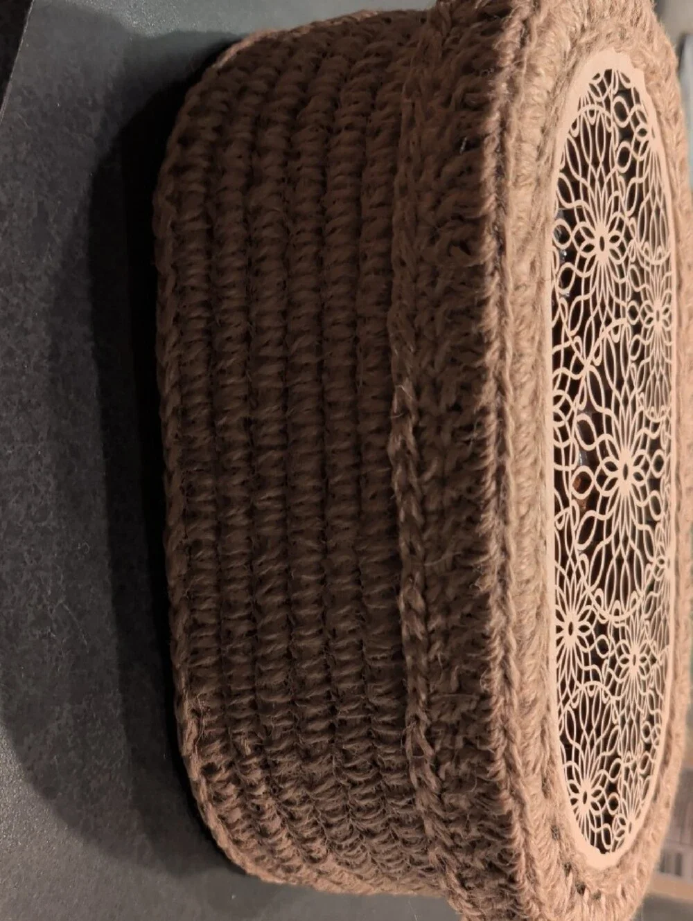 Natural Rope Decorative Storage Box with Laser-Cut Lid
